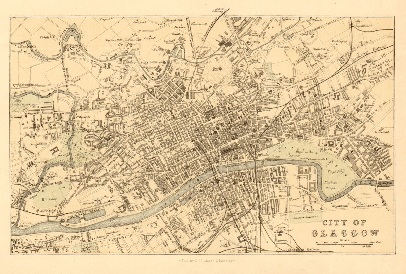 GLASGOW antique city plan by Fullarton 1856 old vintage map chart